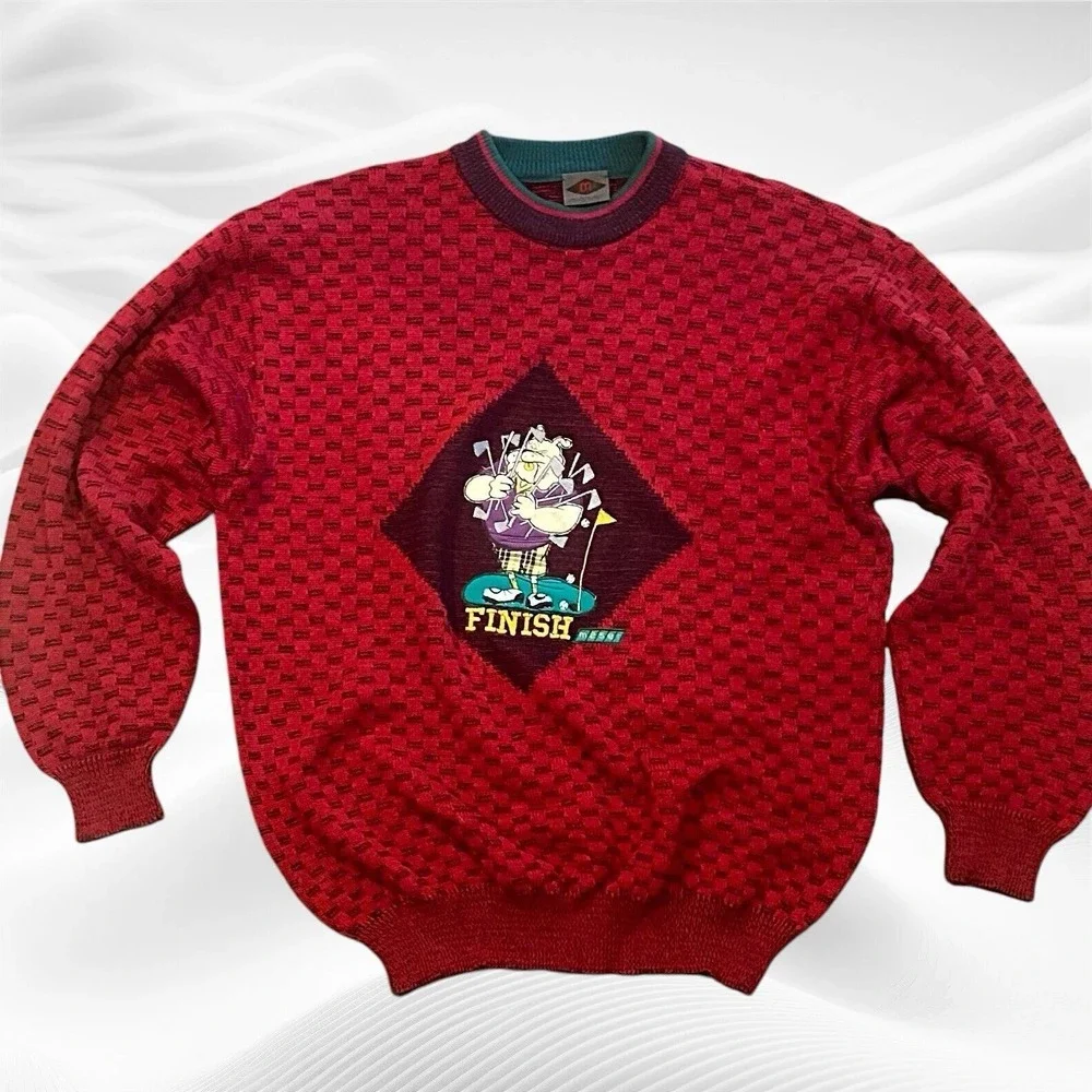 Vintage Maser Austria Golf‎ Sweater Size 44/Large Bulldog Wool Blend Red